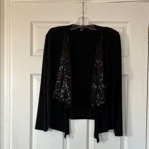 Dress Barn Black Open-Front Cardigan with Sequin Trim